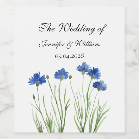 Cornflowers Wildflowers Waterverf Wedding Wijn Etiket (Enkel label)
