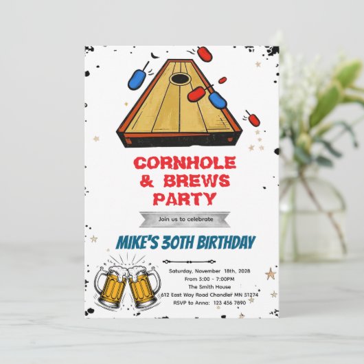 Cornhole and beer party invitation kaart (Staand voorkant)
