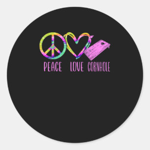 Cornhole Bean Bag Speler Champ Tie Dye Vrede Liefd Ronde Sticker