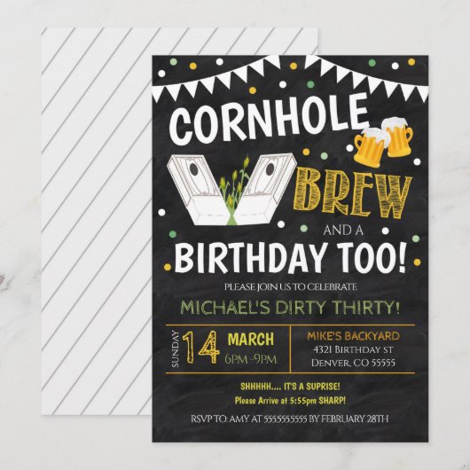 Cornhole Birthday Invitation Kaart (Voorkant / Achterkant)