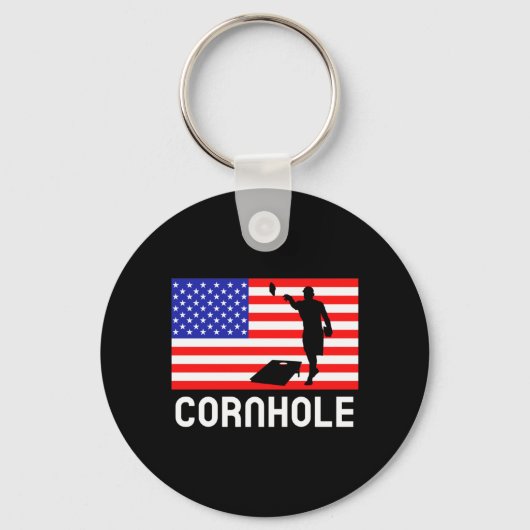 Cornhole Bordspel Mannen Vrouwen Amerikaanse Vlag  Sleutelhanger (Voorkant)
