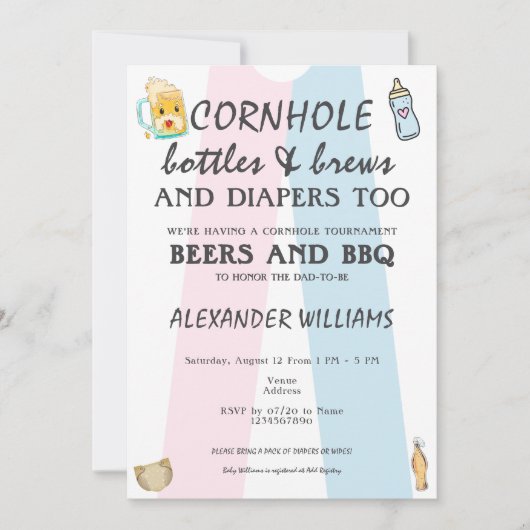 Cornhole Bottles Brouwen & Luiers BBQ Baby shower Kaart (Voorkant)