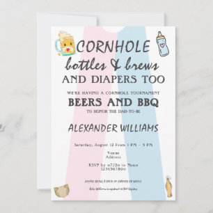 Cornhole Bottles Brouwen & Luiers BBQ Baby shower Kaart
