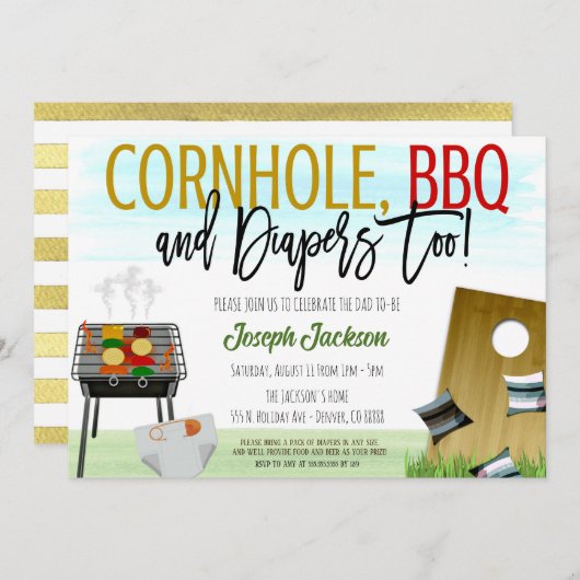 Cornhole en BBQ Baby shower Invitation Kaart (Voorkant / Achterkant)