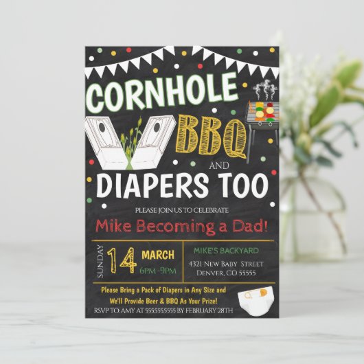 Cornhole en BBQ Baby shower Invitation Kaart (Staand voorkant)