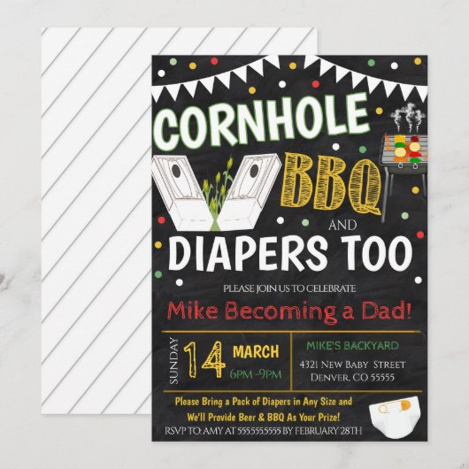 Cornhole en BBQ Baby shower Invitation Kaart (Voorkant / Achterkant)