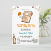 Cornhole en bier baby shower uitnodiging (Staand voorkant)