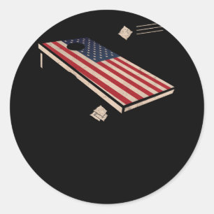 Cornhole Patriotic American Flag Ronde Sticker
