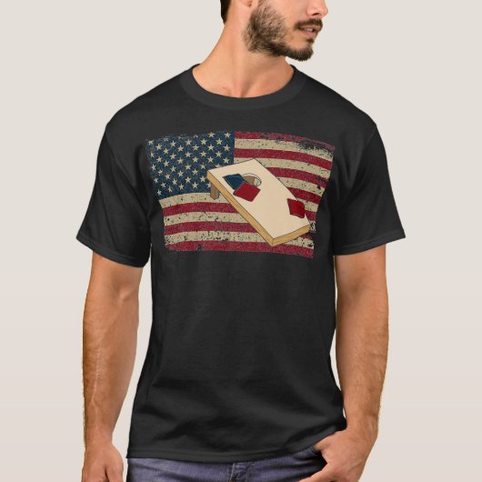 Cornhole Player America Flag T-shirt I Proud Bean (Voorkant)