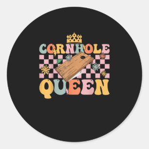 Cornhole Queen Groovy Cornhole Moeder Maïsgat Ronde Sticker