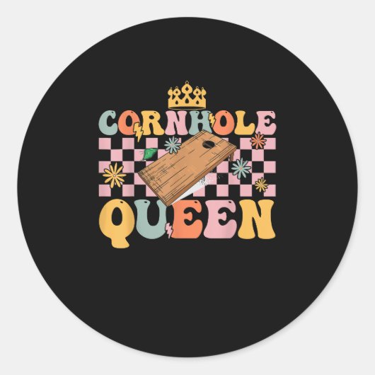 Cornhole Queen Groovy Cornhole Moeder Maïsgat Ronde Sticker (Voorkant)