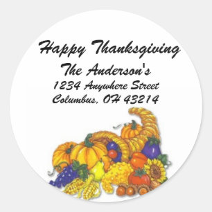 Cornicopie - Happy Thanksgiving Adresetiketten Ronde Sticker