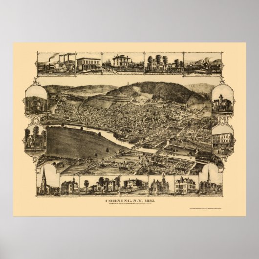 Corning, NY Panoramic Map - 1882 Poster (Voorkant)