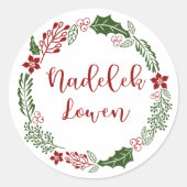 Cornish Merry Kerstmis Wreath, Nadelik Lowen Ronde Sticker (Voorkant)