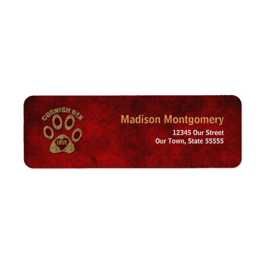 Cornish Rex Cat Breed Red Adres Etiket (Voorkant)