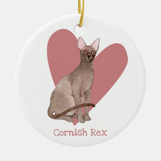 Cornish Rex Cat Waterverf Kat Roze hart Keramisch Ornament (Voorkant)