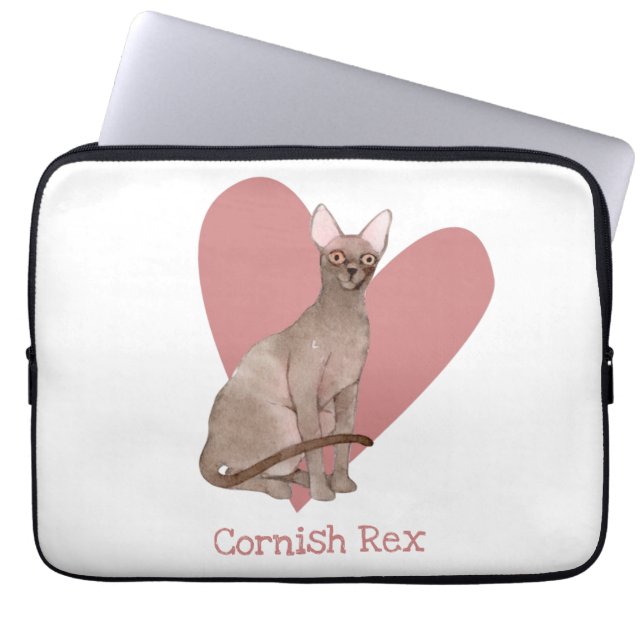 Cornish Rex Cat Waterverf Kat Roze hart Laptop Sleeve (Voorkant)
