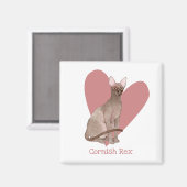Cornish Rex Cat Waterverf Kat Roze hart Magneet (Voorkant / Achterkant)