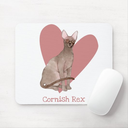 Cornish Rex Cat Waterverf Kat Roze hart Muismat (Met muis)