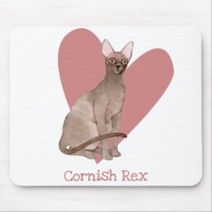 Cornish Rex Cat Waterverf Kat Roze hart Muismat