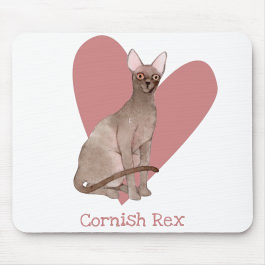 Cornish Rex Cat Waterverf Kat Roze hart Muismat (Voorkant)