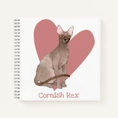 Cornish Rex Cat Waterverf Kat Roze hart Notitieboek (Voorkant)