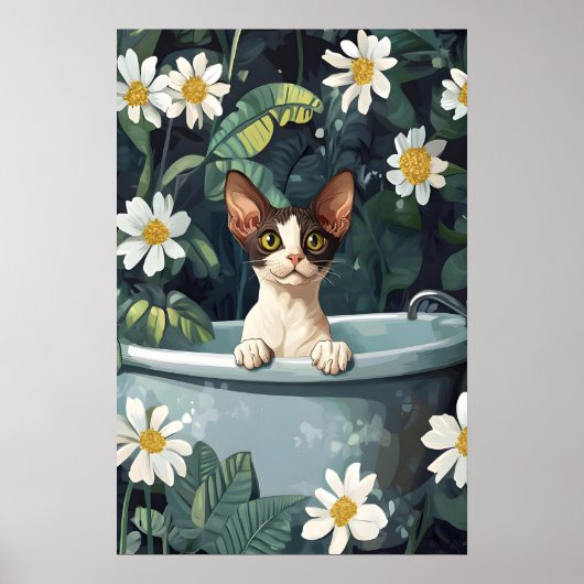 Cornish Rex In Bathtub Poster, Funny Cat Poster (Voorkant)