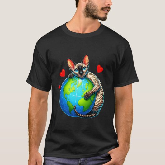 Cornish Rex Kat Aardedag Knuffel Liefde Eigenaar P T-shirt (Voorkant)