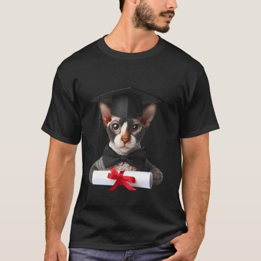 Cornish Rex Kat Afstudeerceremonie Muts Afgestudee T-shirt (Voorkant)