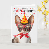 Cornish Rex Kat MEOWvelous Verjaardag Kaart (Gele Bloem)