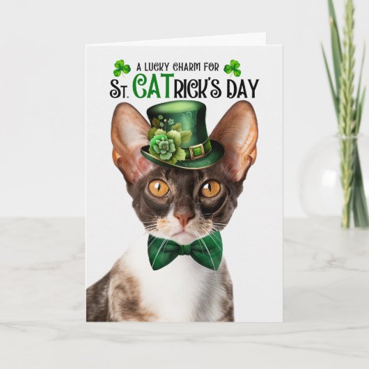 Cornish Rex Kat St CATrick's Day Lucky Charm Feestdagen Kaart (Voorkant)