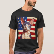 Cornish Rex kat voor de Amerikaanse vlag