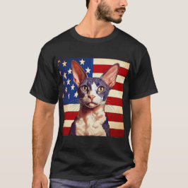 Cornish Rex kat voor de Amerikaanse vlag T-shirt