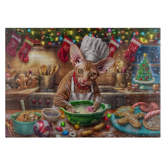 Cornish Rex Kerstbakken: Festive Kerst Snijplank (Voorkant)