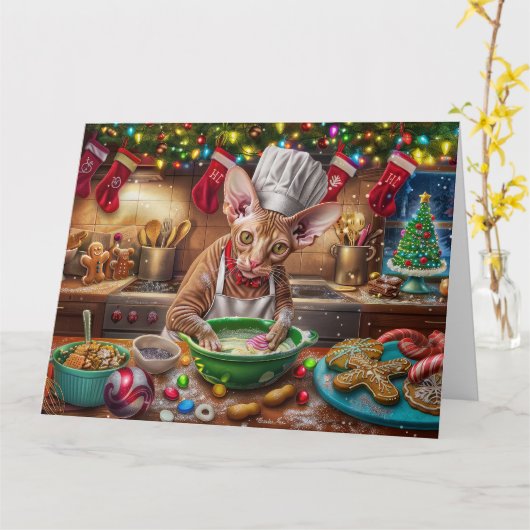 Cornish Rex Kerstbakken: Festive Kerstmis Kaart (Gele Bloem)