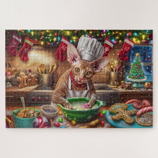 Cornish Rex Kerstbakken: Festive Kerstmis Legpuzzel (Horizontaal)