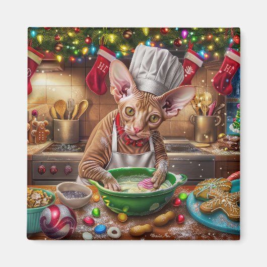 Cornish Rex Kerstbakken: Festive Kerstmis Magneet (Voorkant)