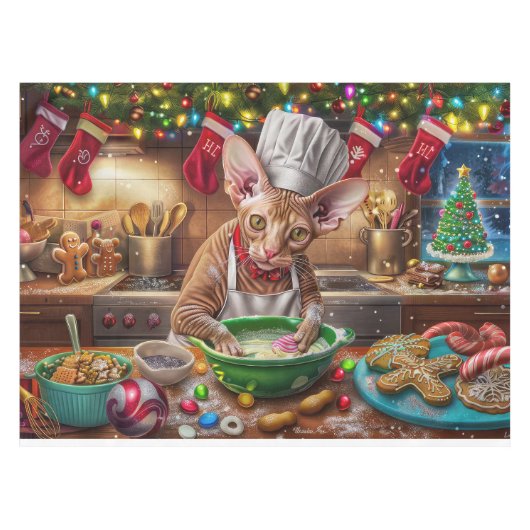 Cornish Rex Kerstbakken: Festive Kerstmis Tafelkleed (Voorkant (Horizontaal))