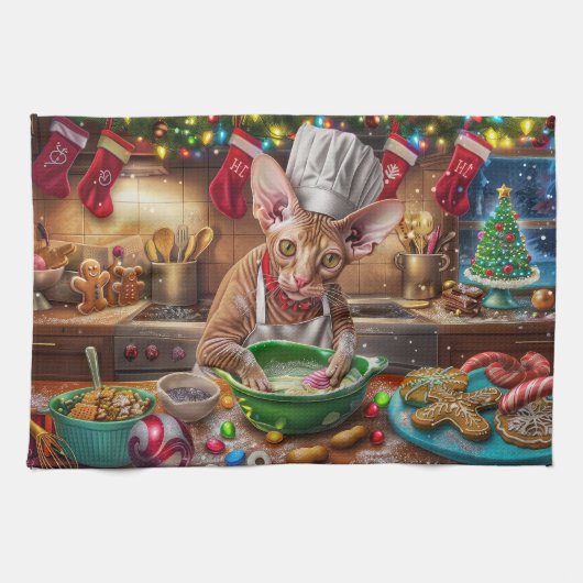 Cornish Rex Kerstbakken: Festive Kerstmis Theedoek (Horizontaal)