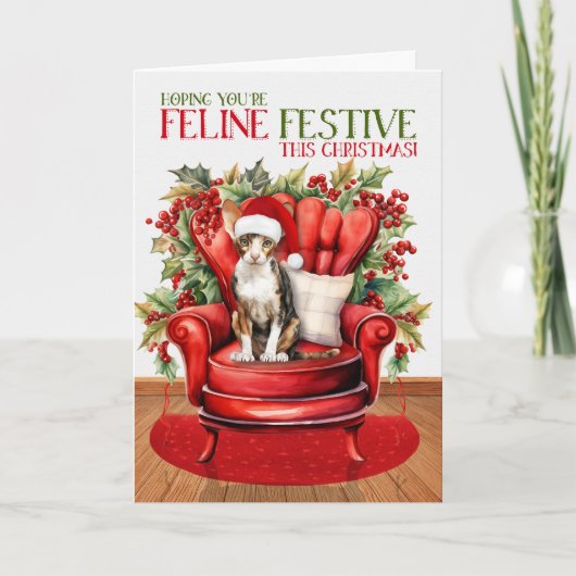Cornish Rex Kerstmis Kat FELINE Feestelijk Feestdagen Kaart (Voorkant)