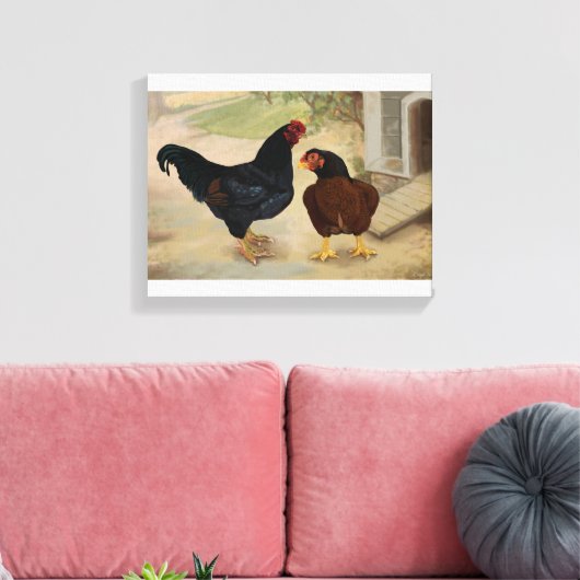 Cornish Rooster en Hen Canvas Afdruk (Insitu (Woonkamer))