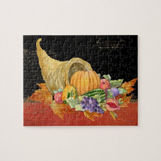 Cornucopia Autumn Harvest Leaves Pomegranate druif Legpuzzel (Horizontaal)