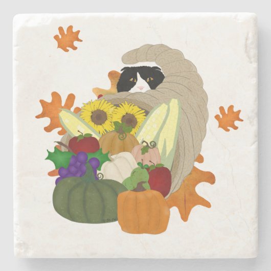 Cornucopia Cat Stone-Onderzetter Stenen Onderzetter (Voorkant)