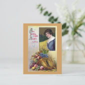 Cornucopia, druiven en Lady  Thanksgiving Feestdagenkaart (Staand voorkant)