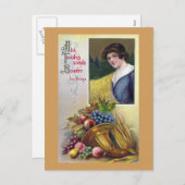 Cornucopia, druiven en Lady  Thanksgiving Feestdagenkaart (Voorkant / Achterkant)