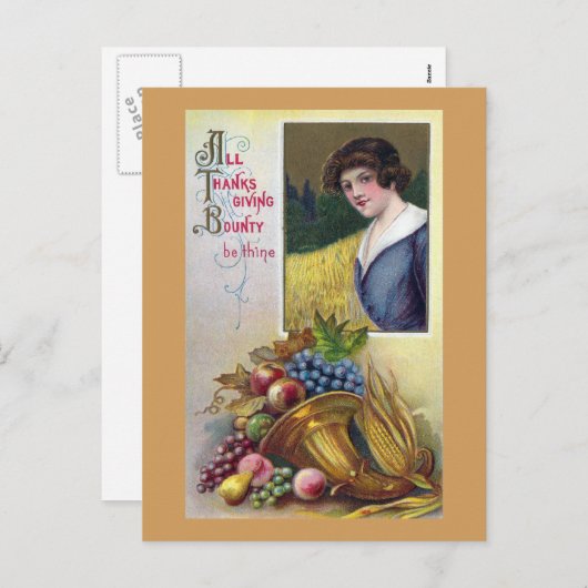 Cornucopia, druiven en Lady  Thanksgiving Feestdagenkaart (Voorkant / Achterkant)