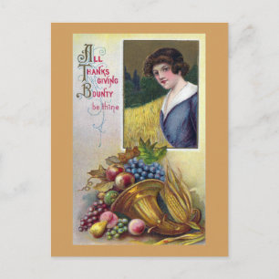 Cornucopia, druiven en Lady  Thanksgiving Feestdagenkaart