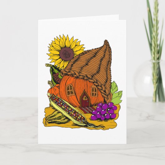 Cornucopia en Pumpkin Fairy House Whimsical Blank Kaart (Voorkant)