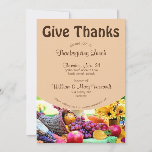 Cornucopia Floral Fruits Thanksgiving Kaart (Voorkant)