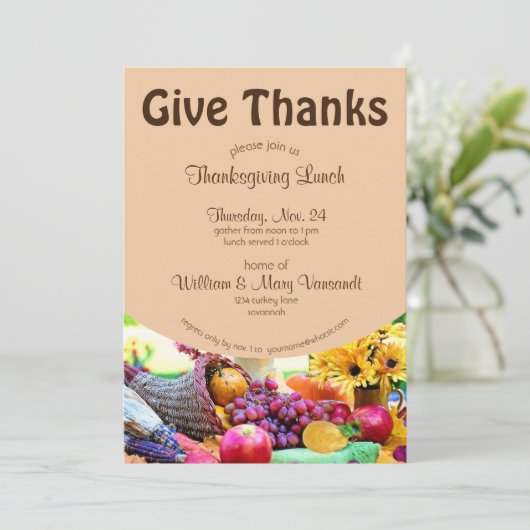 Cornucopia Floral Fruits Thanksgiving Kaart (Staand voorkant)